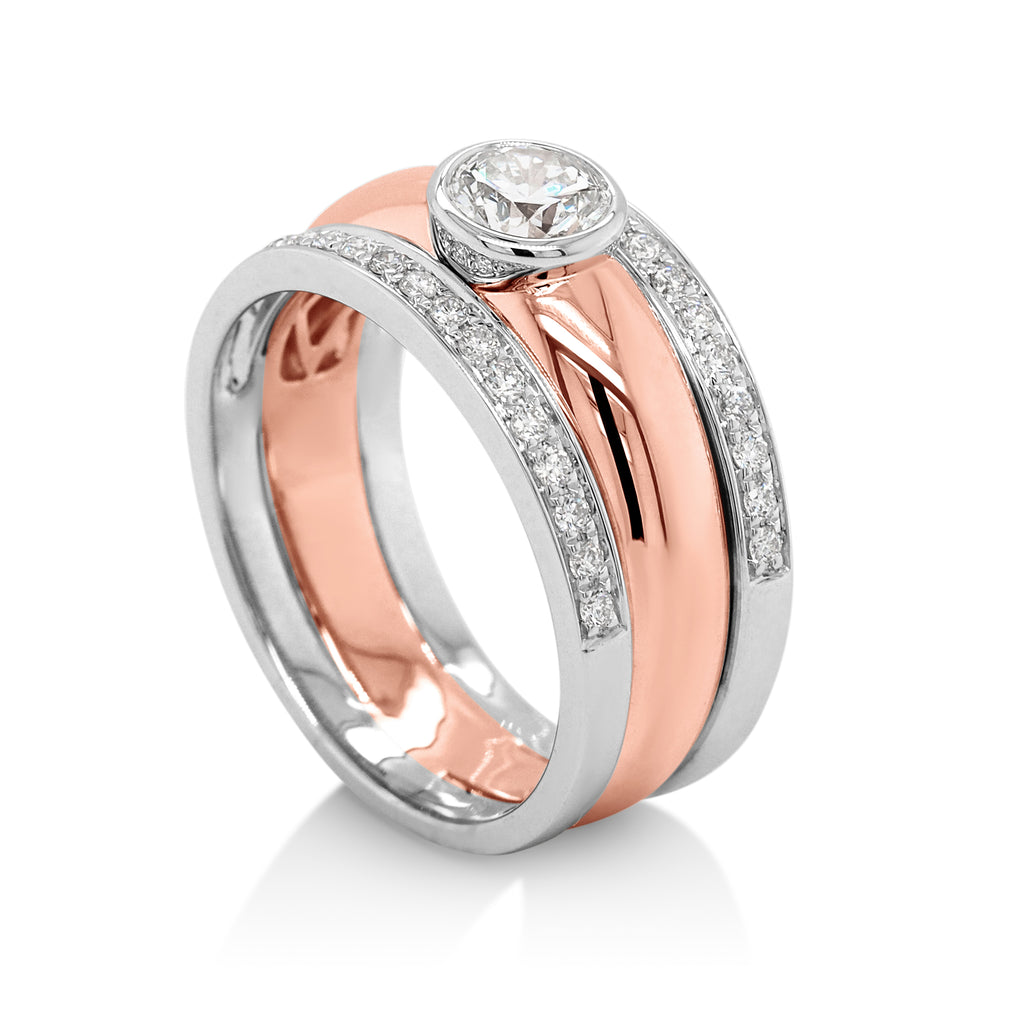 9ct Rose Gold Lab Created Diamond Bezel Set Diamond Sides TW