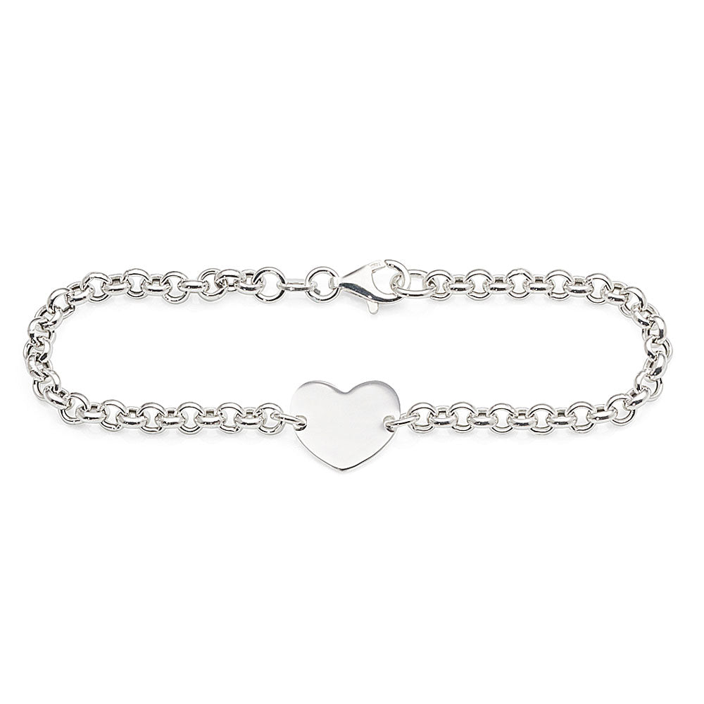 Sterling Silver Heart Disc Round Belcher Link Bracelet