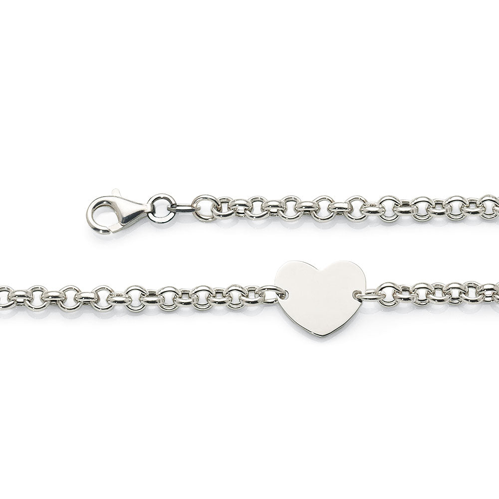 Sterling Silver Heart Disc Round Belcher Link Bracelet