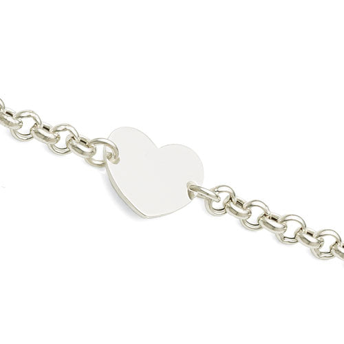 Sterling Silver Heart Disc Round Belcher Link Bracelet