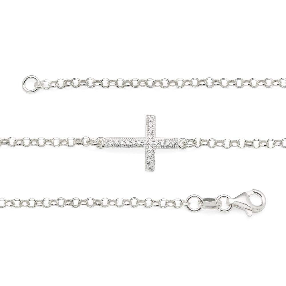 Sterling Silver Cubic Zirconia Cross Belcher Bracelet