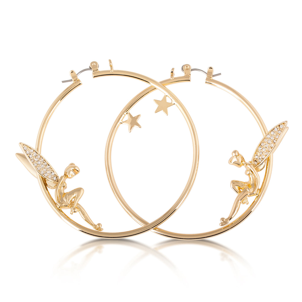 Disney Couture Kingdom Gold Tone Tinker Bell  Hoop Earrings