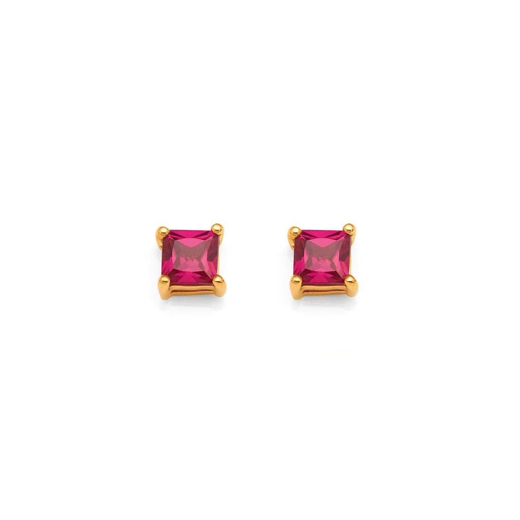 9ct Gold 5mm Square Created Ruby Stud Earrings