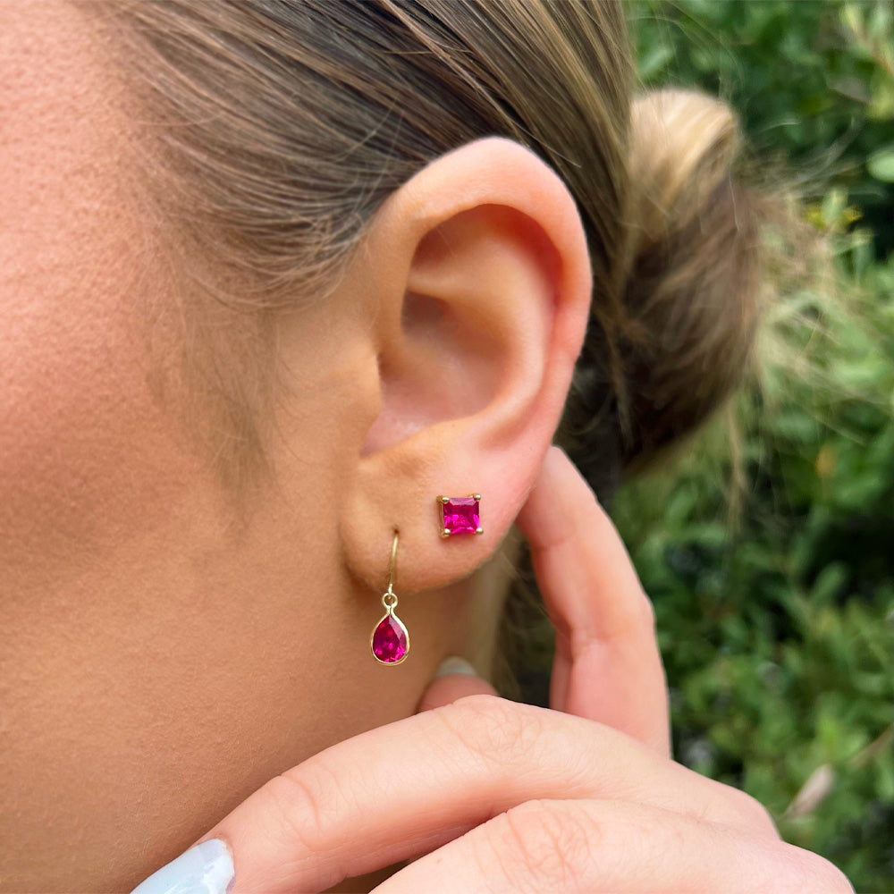 9ct Gold 5mm Square Created Ruby Stud Earrings