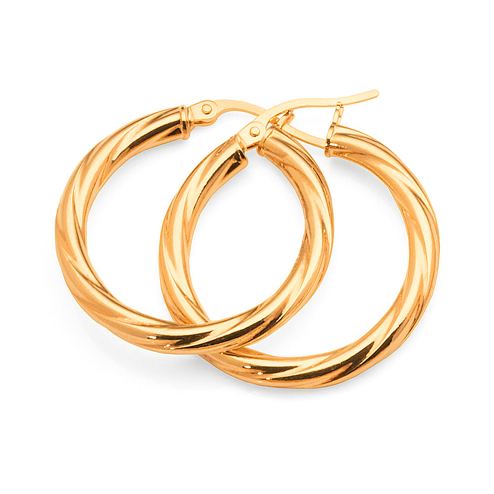 9ct Yellow Gold 20mm Twist Hoops