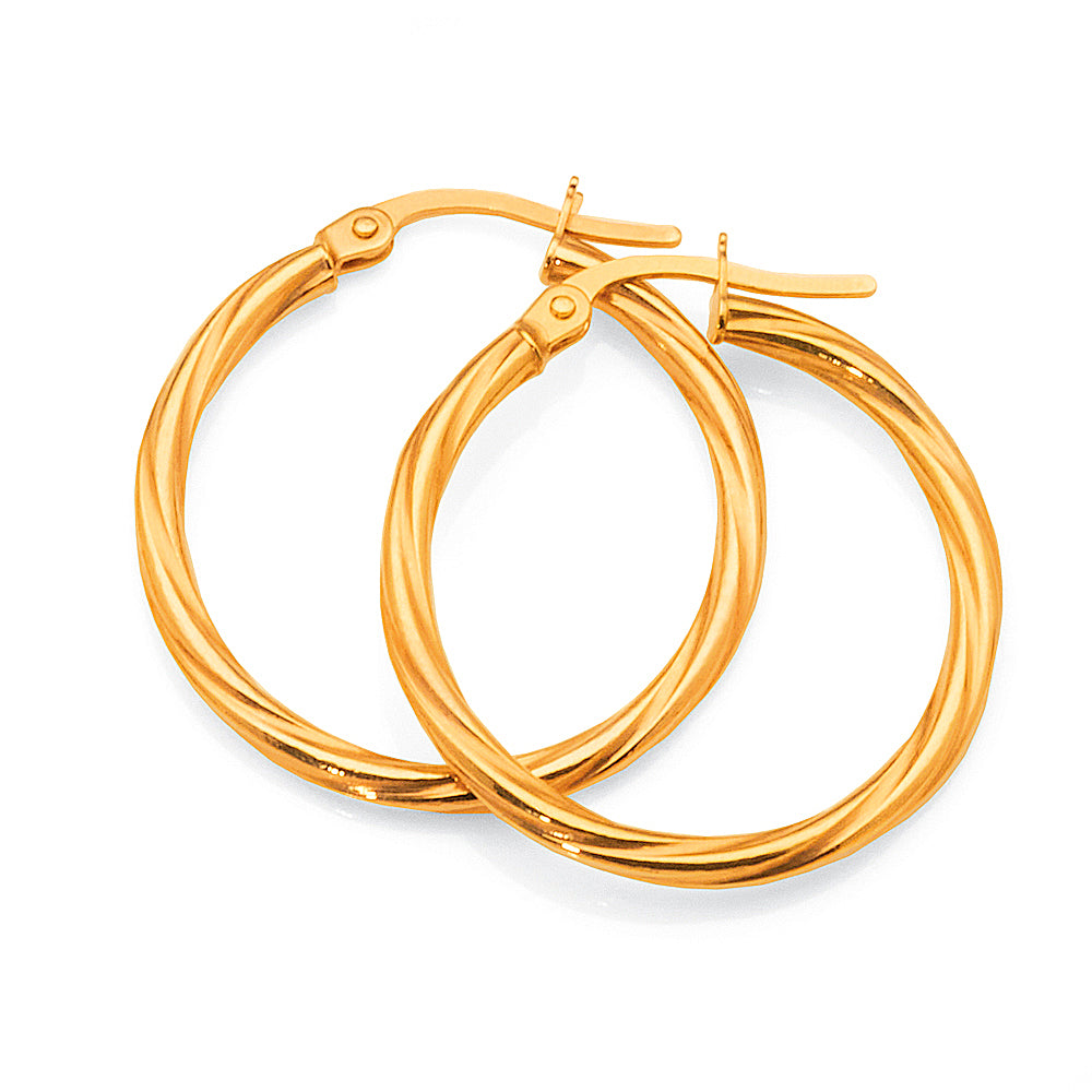 9ct Yellow Gold 20mm Twist Hoops