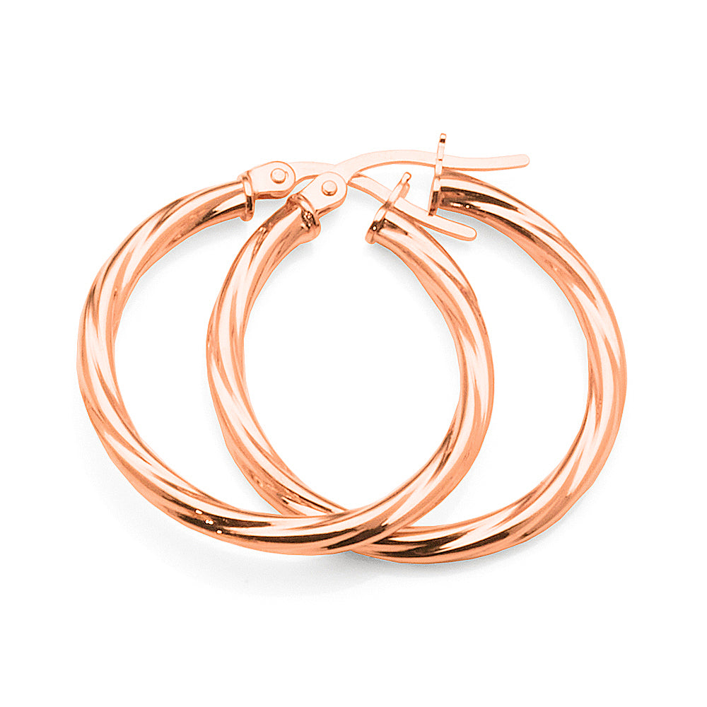 9ct Rose Gold 20mm Twist Hoop Earrings