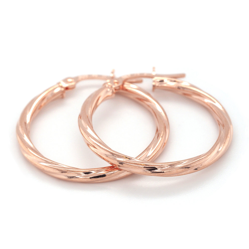 9ct Rose Gold 20mm Twist Hoop Earrings