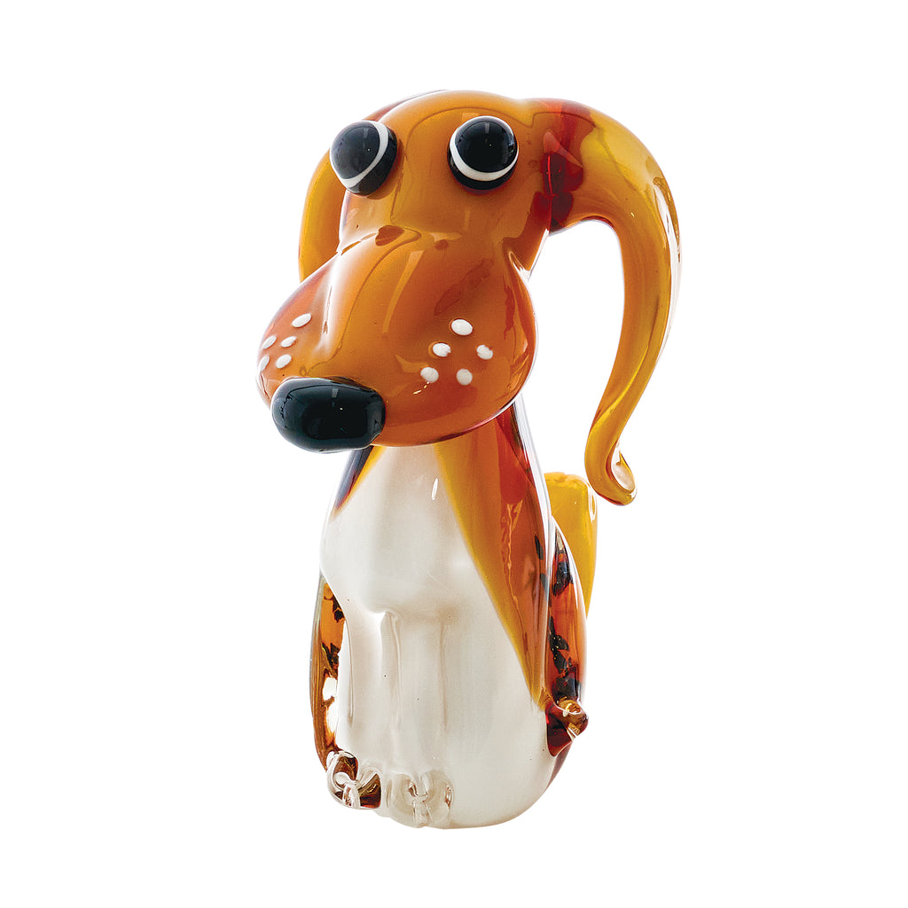 Coloured Glass Brown & White Spotted Dog Figurine