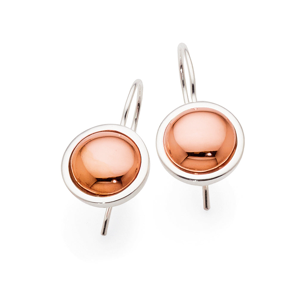 Sterling Silver Rose Tone 9mm Disc Hook Earrings