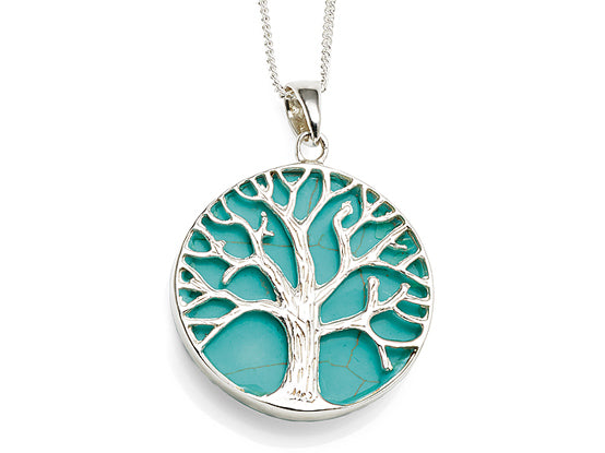 Sterling Silver Turquoise Tree of Life Round Pendant