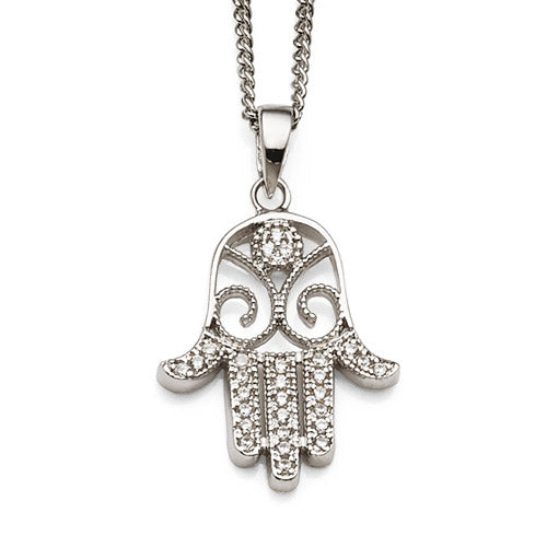 Sterling Silver Cubic Zirconia 'Hamsa' Pendant