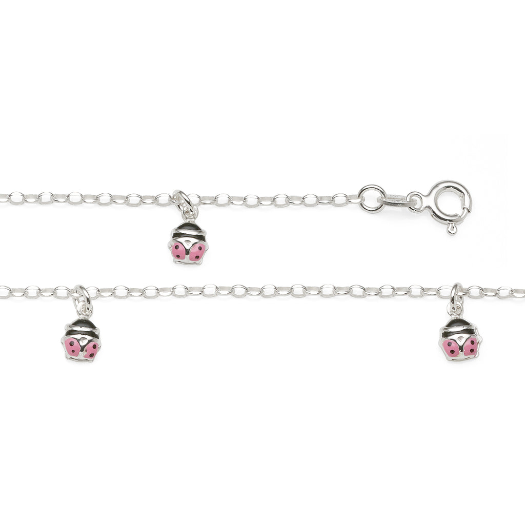 Sterling Silver Children's Trace Bracelet with Three Ladybug