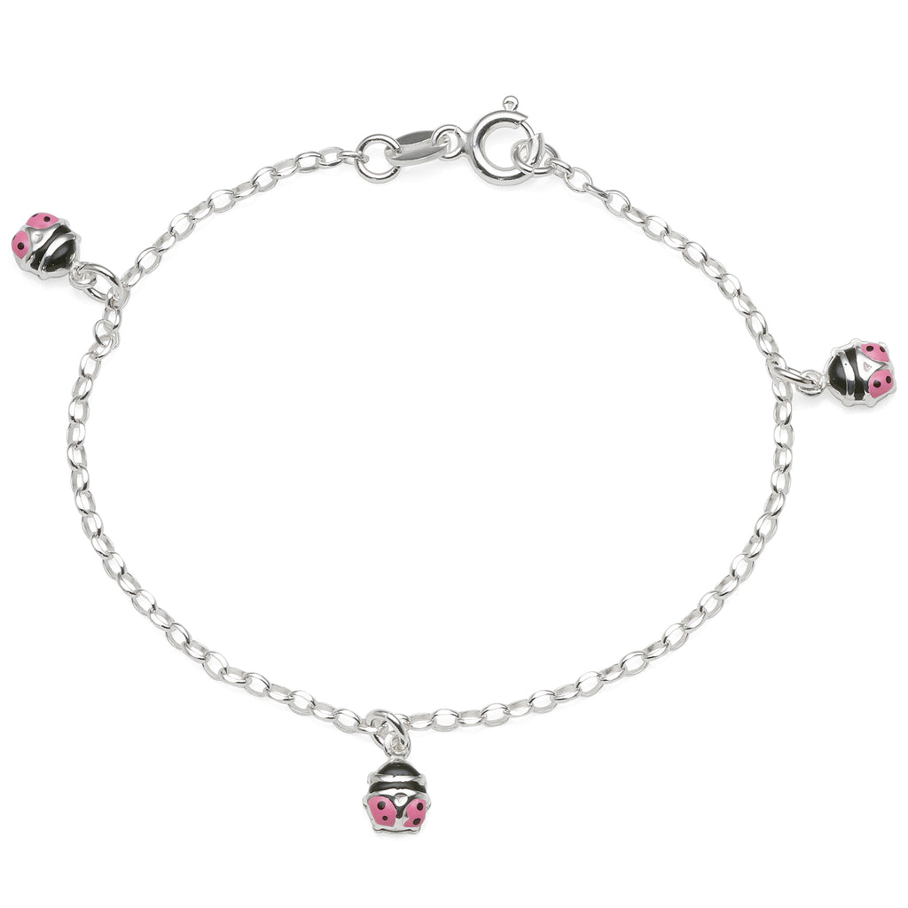 Sterling Silver Children's Trace Bracelet with Three Ladybug