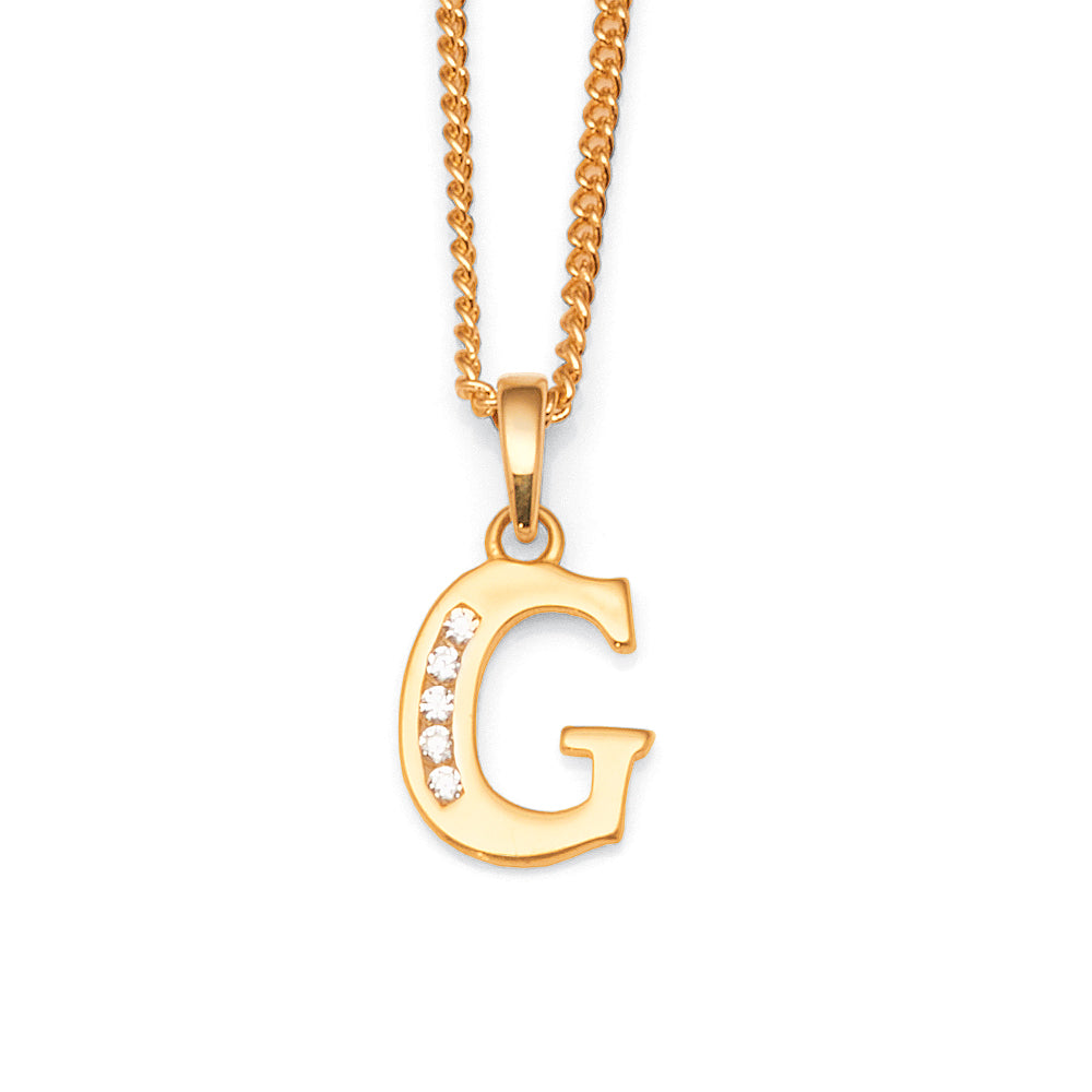9ct Gold Cubic Zirconia 'G' Initial Pendant