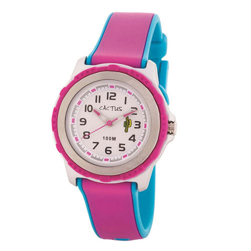 Cactus Pink & Blue Edge Rubber Strap Youth Watch CAC78M55