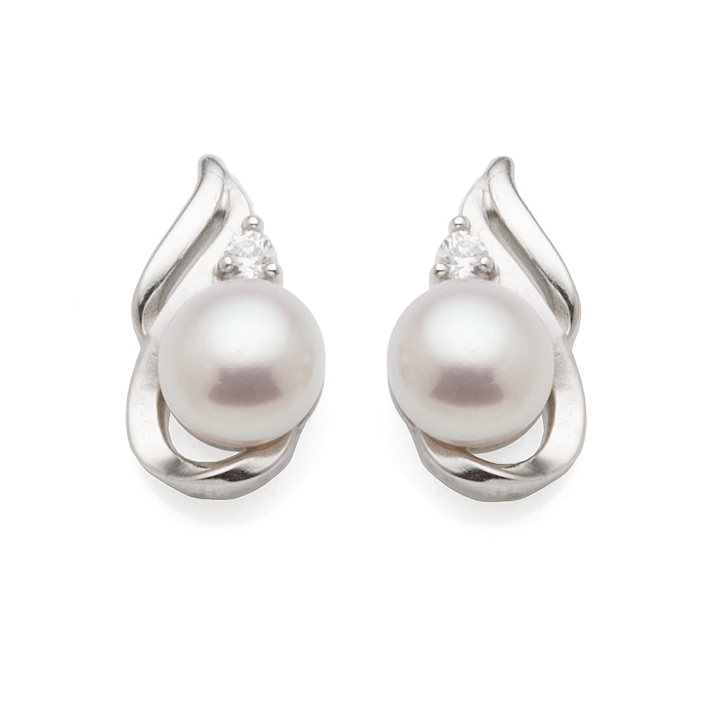 Sterling Silver 5.5-6mm Pearl & Cubic Zirconia Stud Earrings