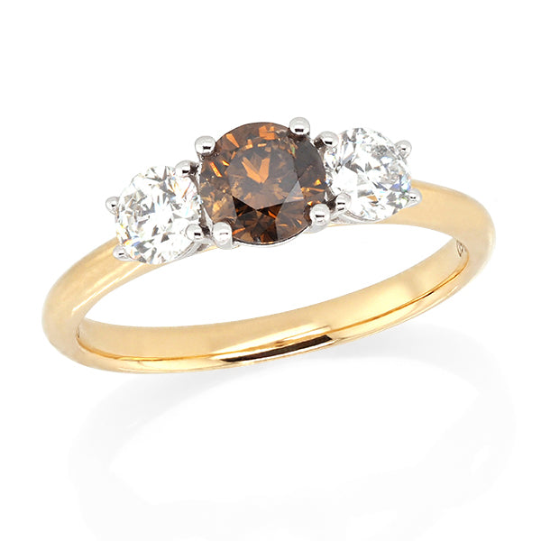 18ct Yellow Gold Cognac & White Diamond Engagement Ring TDW