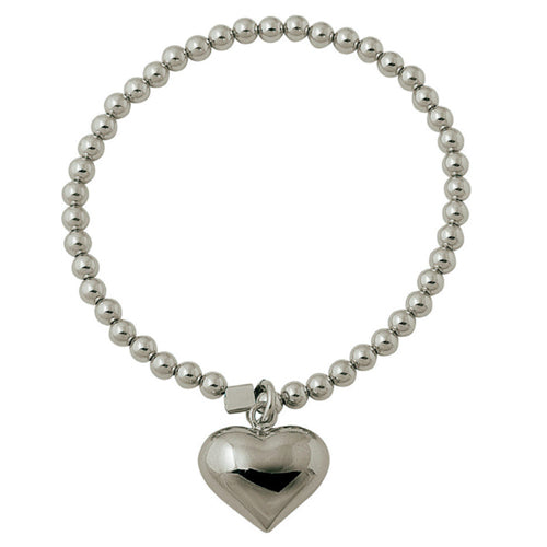 Von Treskow Hanging Heart Charm Stretch Ball Bracelet LT73S