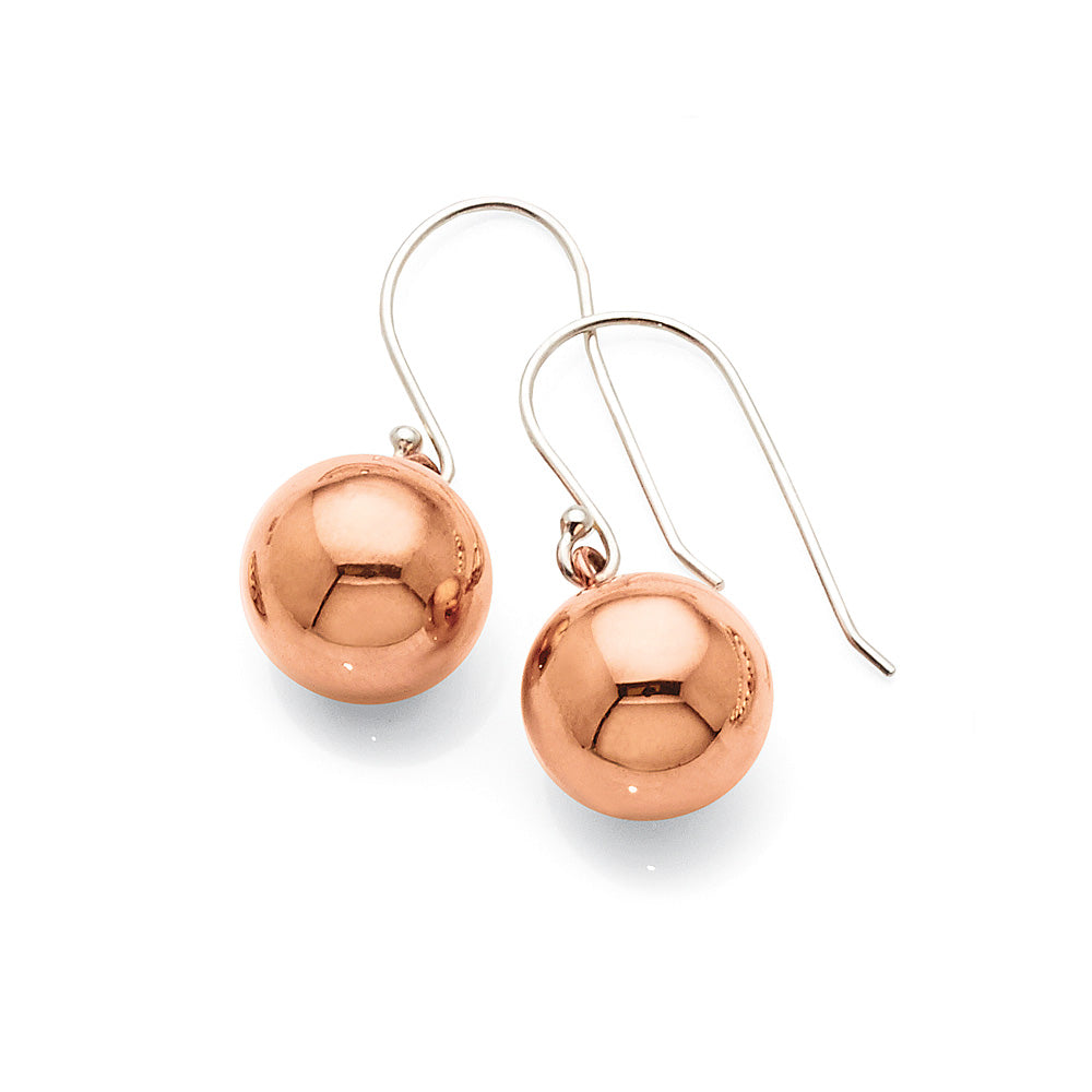 Sterling Silver Rose Tone Ball Hook Earrings