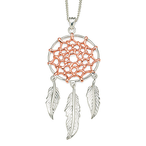 Sterling Silver Rose Tone Dreamcatcher Pendant