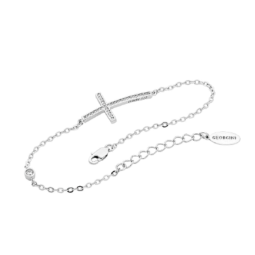 Georgini Curved Cubic Zirconia Cross Sterling Silver Bracele