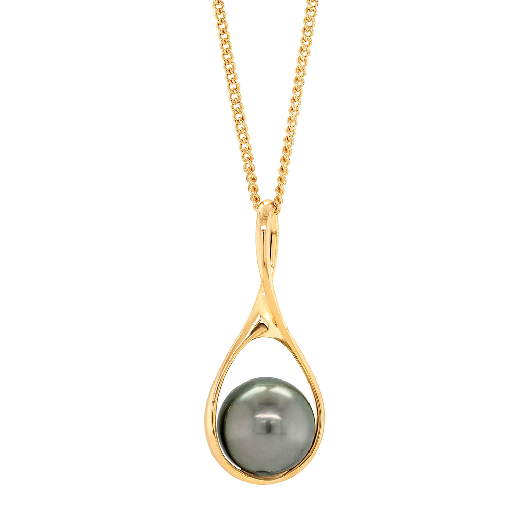 9ct Yellow Gold 9mm Tahitian Pearl Figure 8 Pendant