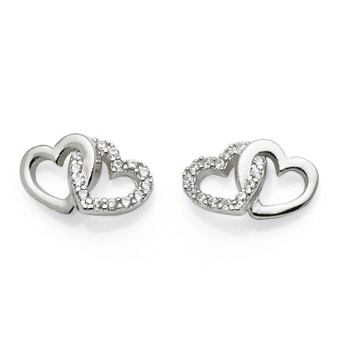 Sterling Silver Cubic Zirconia Double Heart Studs