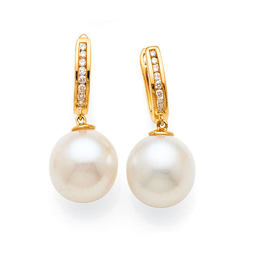 9ct Yellow gold South Sea Pearl & Diamond Earrings