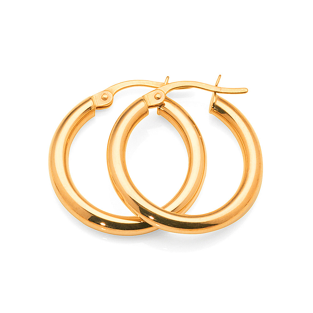 9ct Yellow Gold 15mm Hoops