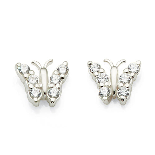 Sterling Silver Cubic Zirconia 8mm Butterfly Studs