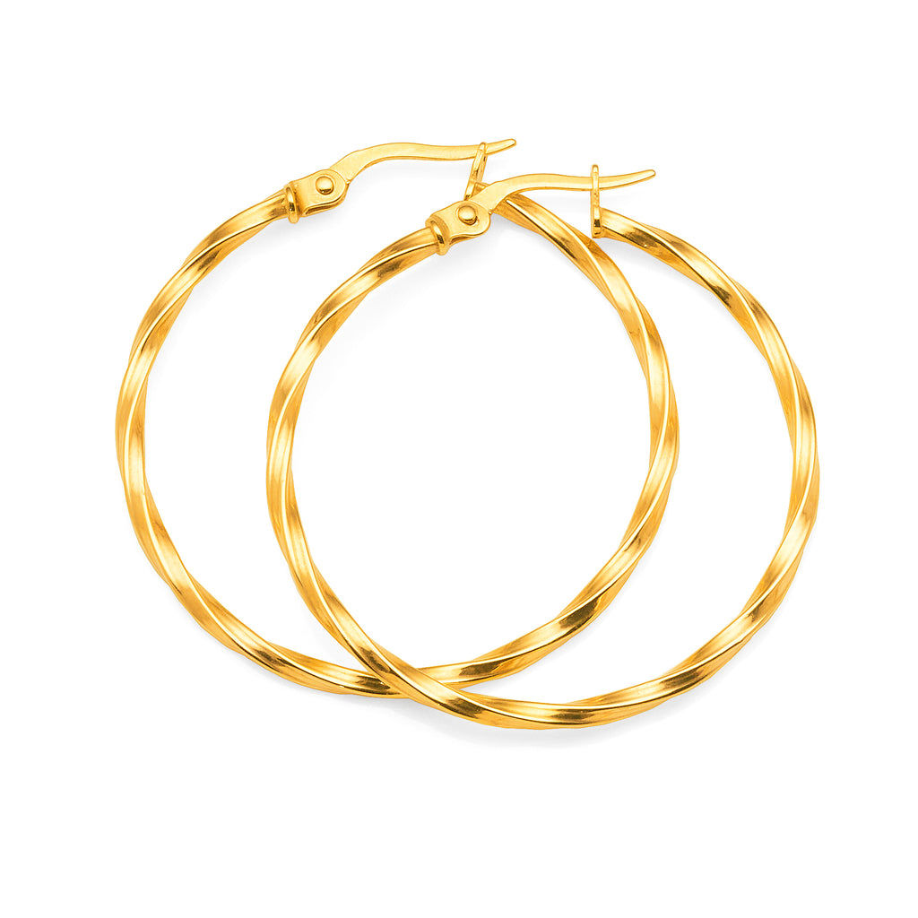 9ct Yellow Gold 30mm Twist Tube Hoop Earrings