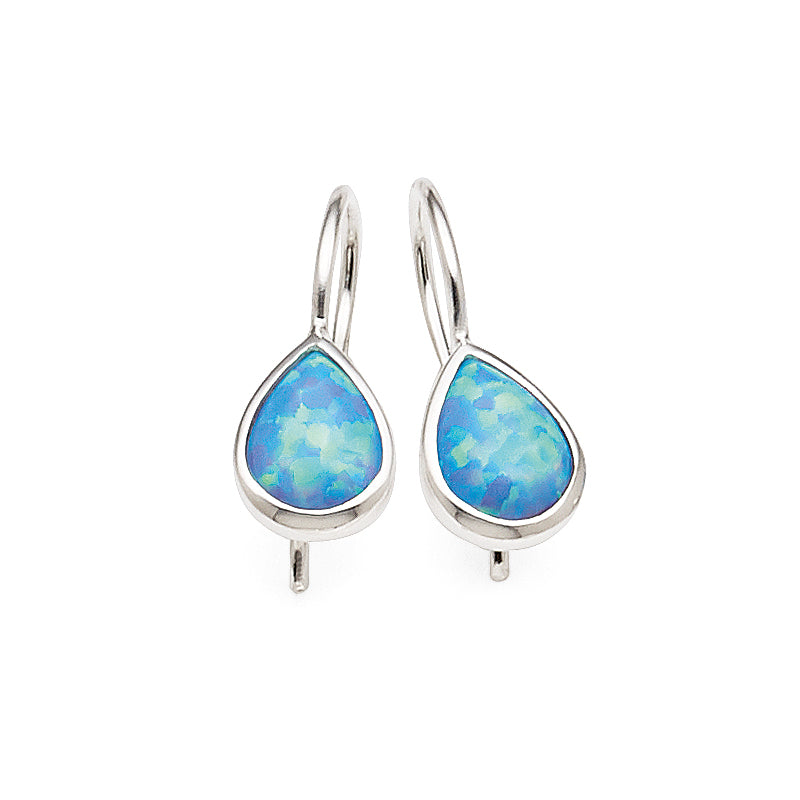 Sterling Silver Pear Shaped Created Blue Opal Hooks
