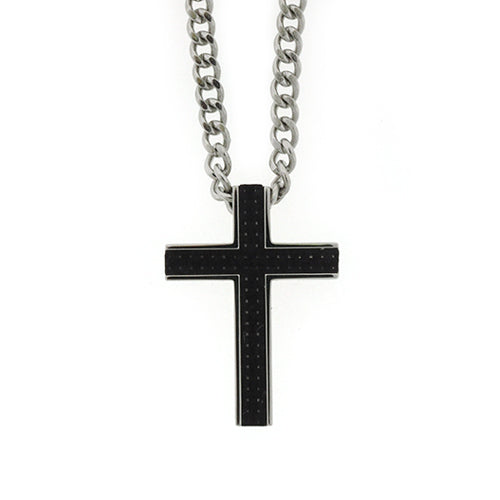 Stainless Steel Carbon Fibre Cross 55cm Necklet