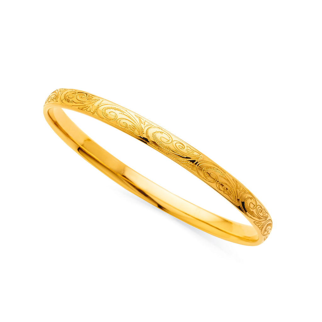 9ct Yellow Gold Silver Filled Engraved Bangle