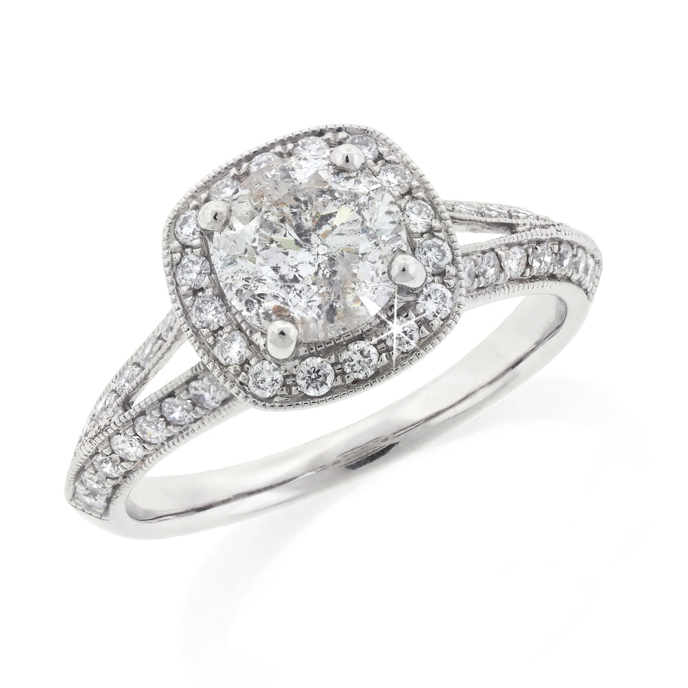 18ct White Gold Diamond Halo Ring TDW 1.78CT