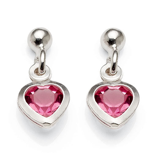 Sterling Silver Pink Heart Drop Studs