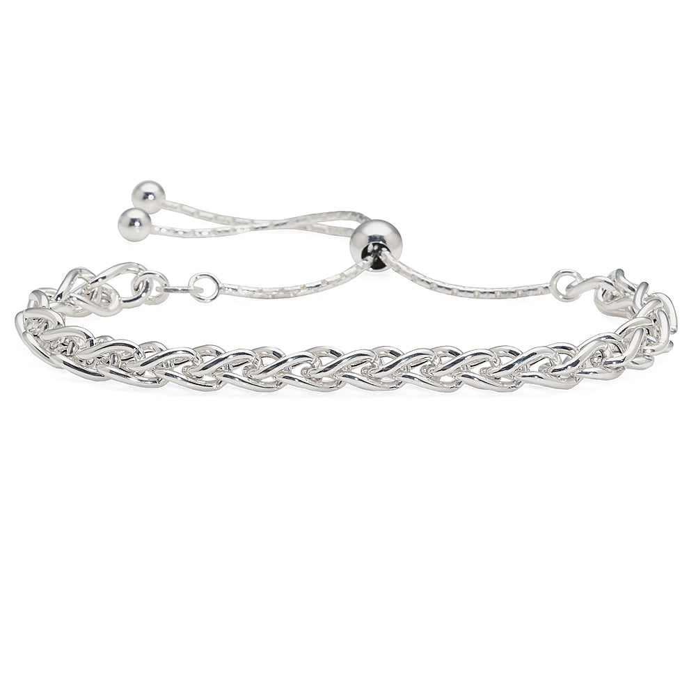 Sterling Silver Open Wheat Link Adjustable Bracelet