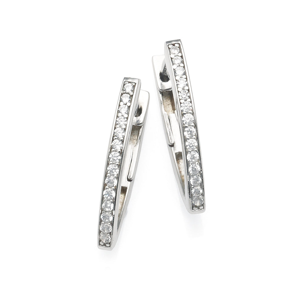 Sterling Silver Cubic Zirconia 20mm V-Shaped Hoops