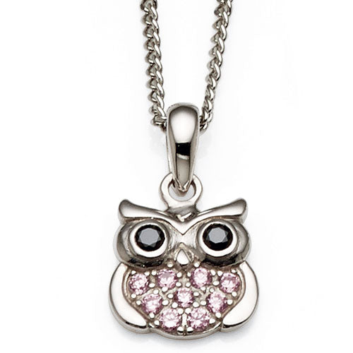 Sterling Silver Pink Cubic Zirconia Owl Pendant