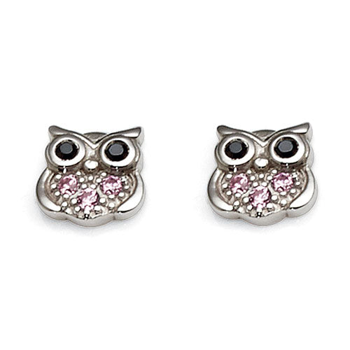 Sterling Silver Cubic Zirconia Owl Studs