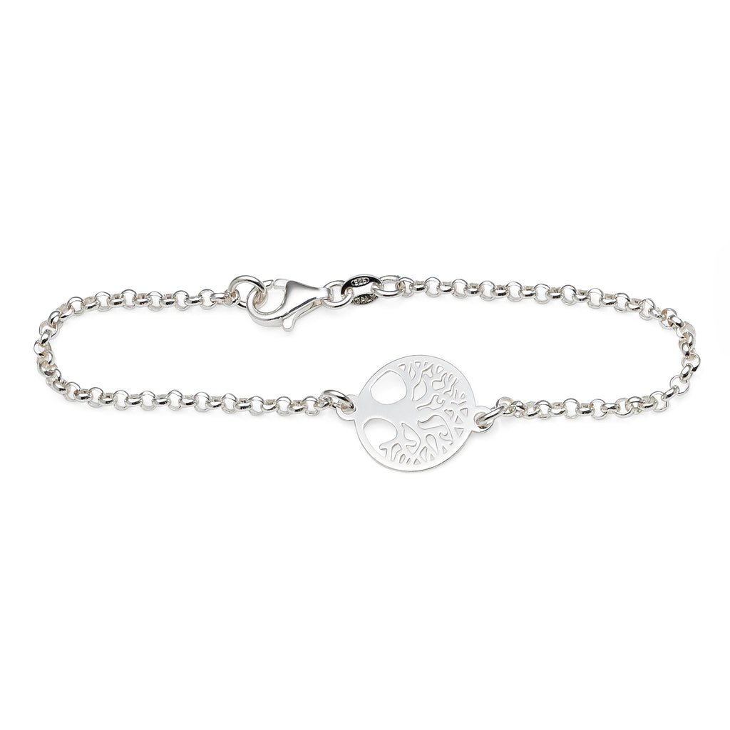 Sterling Silver Tree Of Life Disc Round Belcher Bracelet