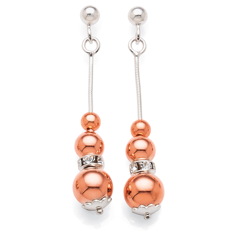 Sterling Silver Rose Tone Crystal Drop Studs