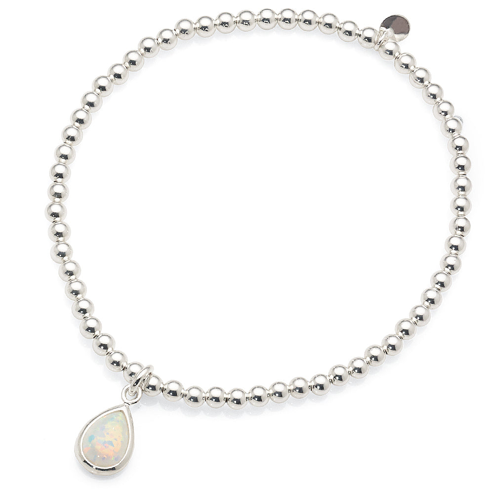 Sterling Silver Created White Pear Shaped Opal Ball Stretch