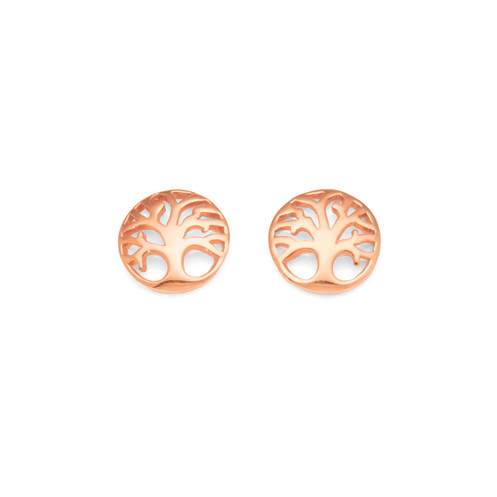 Sterling Silver Rose Tone Tree of Life Studs