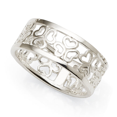 Sterling Silver Heart Wide Band Ring