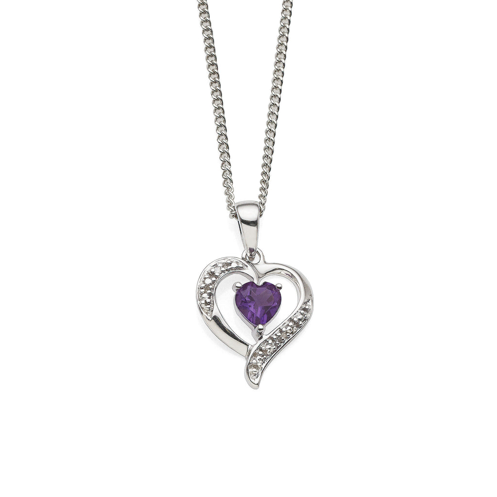 9ct White Gold Amethyst & Diamond Heart Pendant