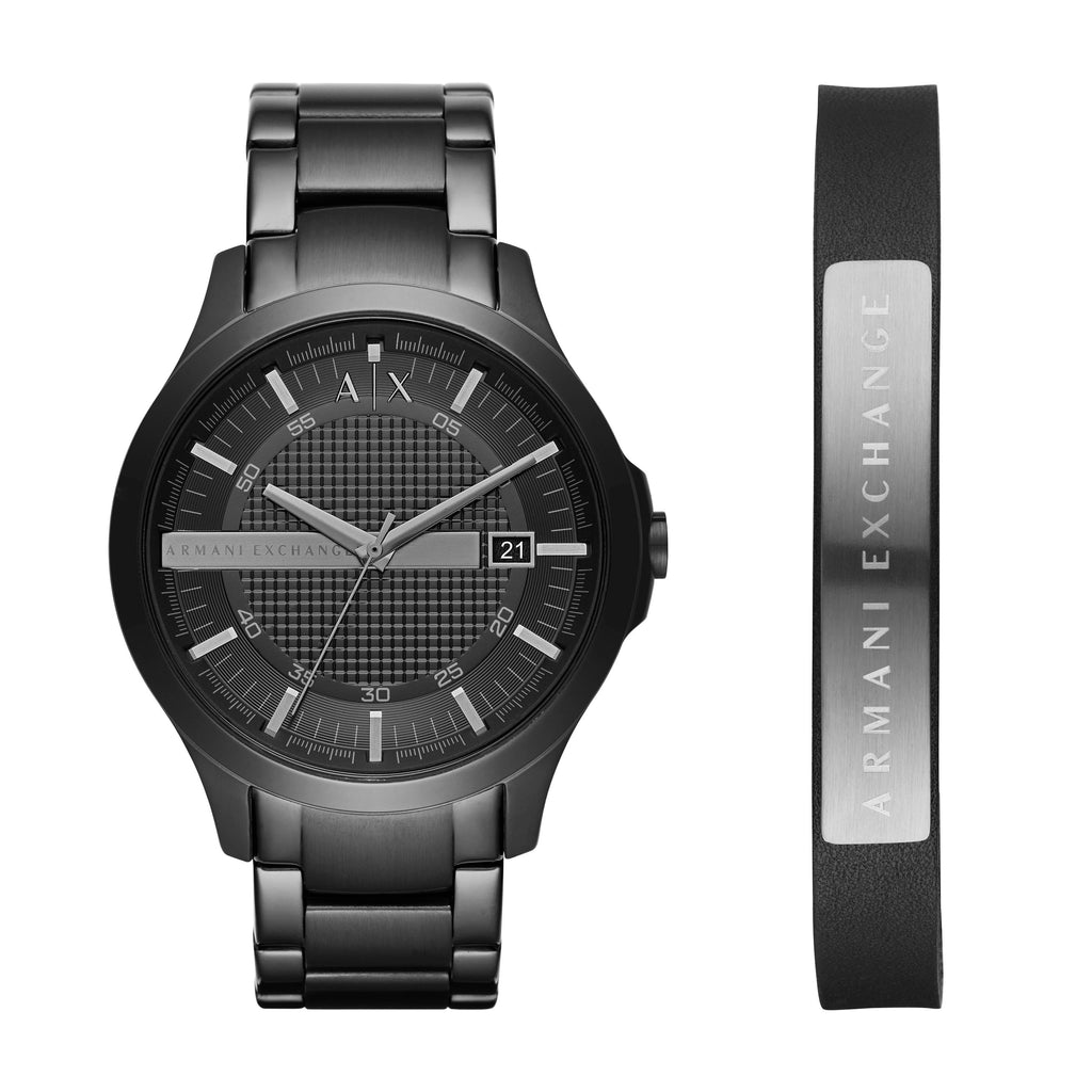 Armani Exchange 'Hampton' Black Watch & Bracelet Gift Set AX