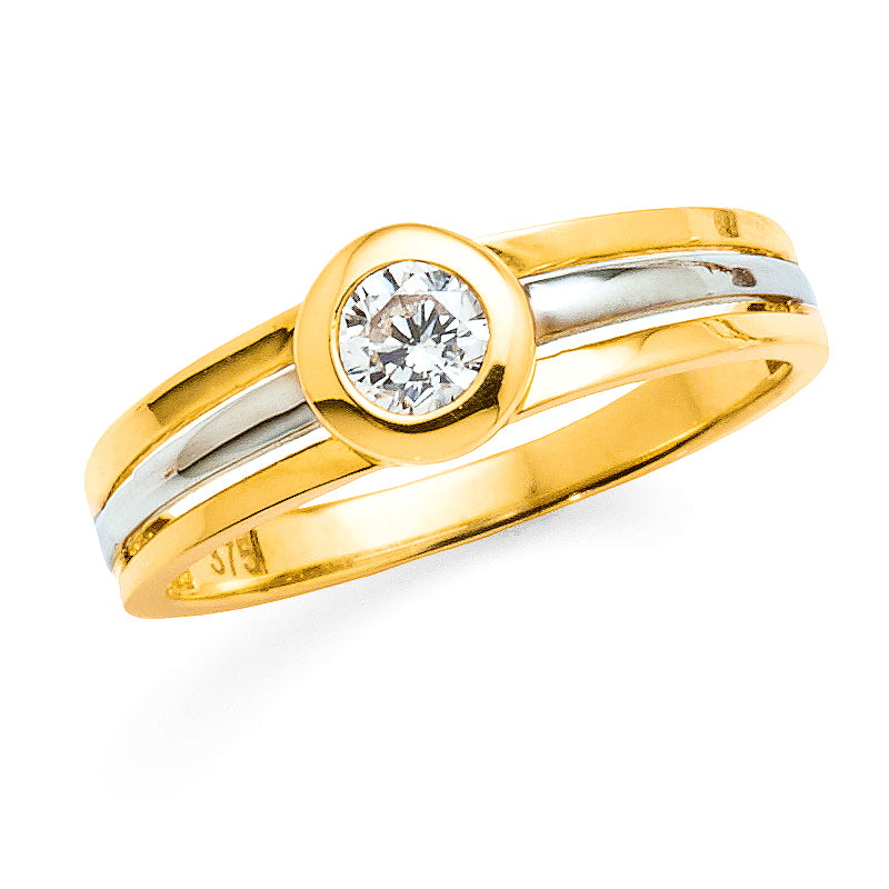 9ct 2-Tone Gold Cubic Zirconia Bezel Set Split Ring