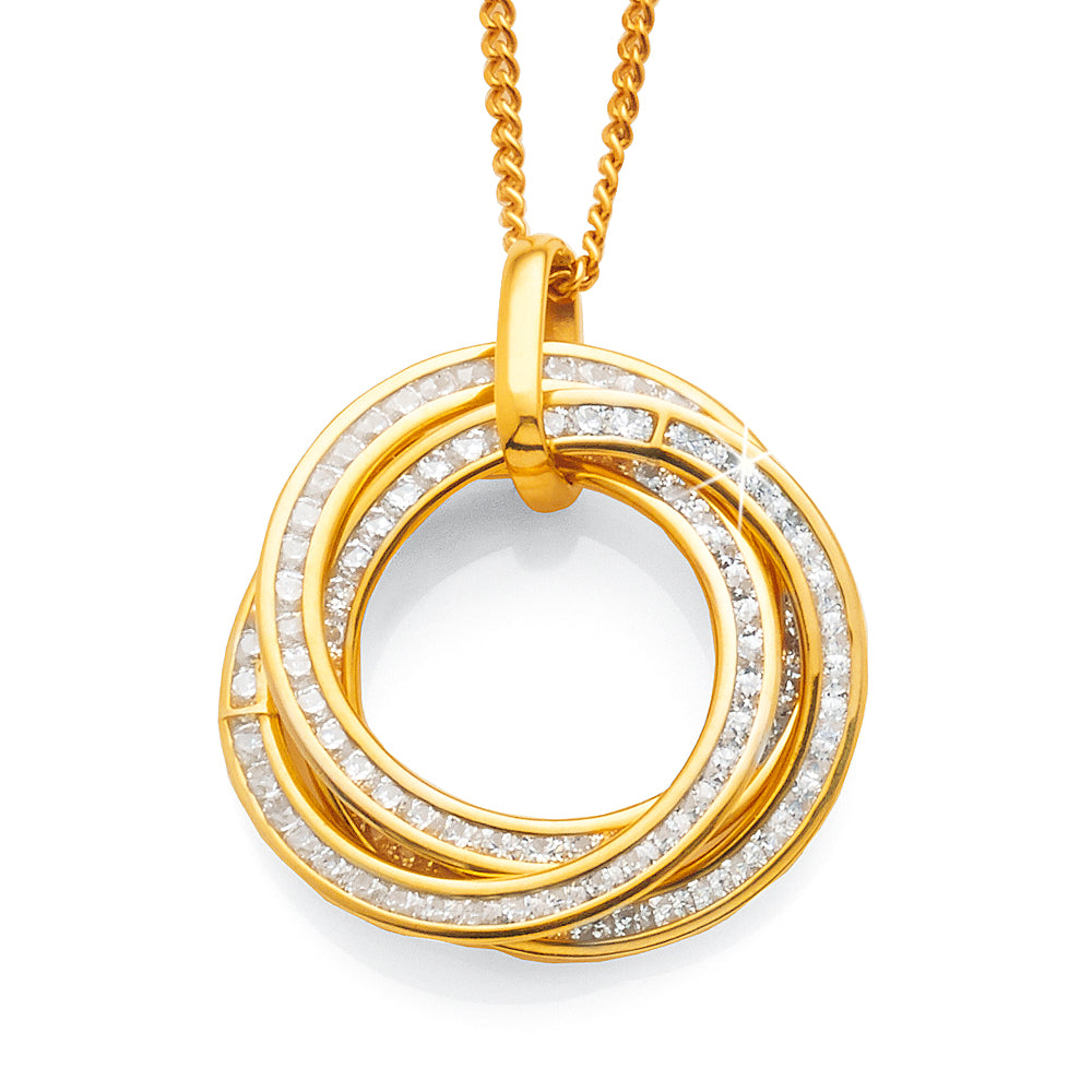 Yellow Gold Bonded Cubic Zirconia Circle Pendant